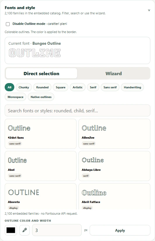 Search and preview of fonts available in chicCanva