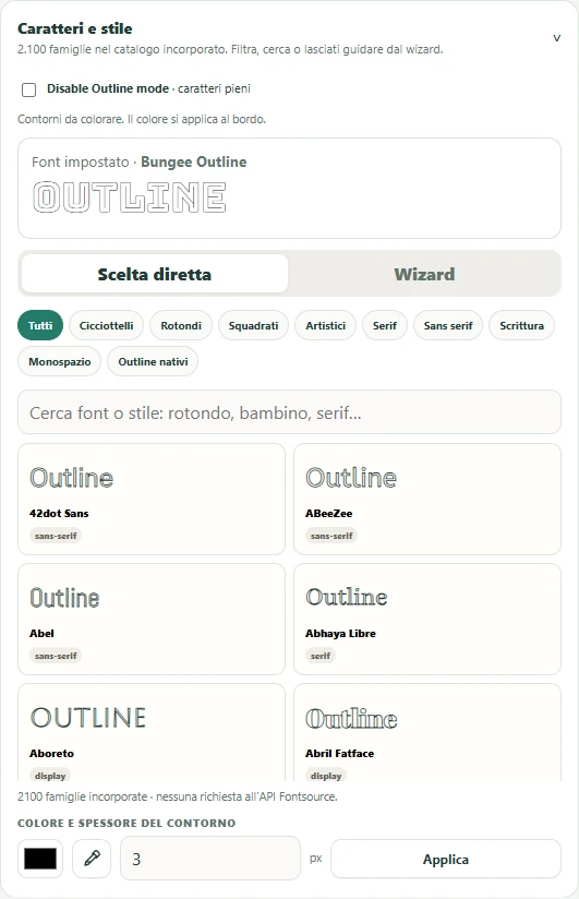 Ricerca e anteprima dei font disponibili in chicCanva