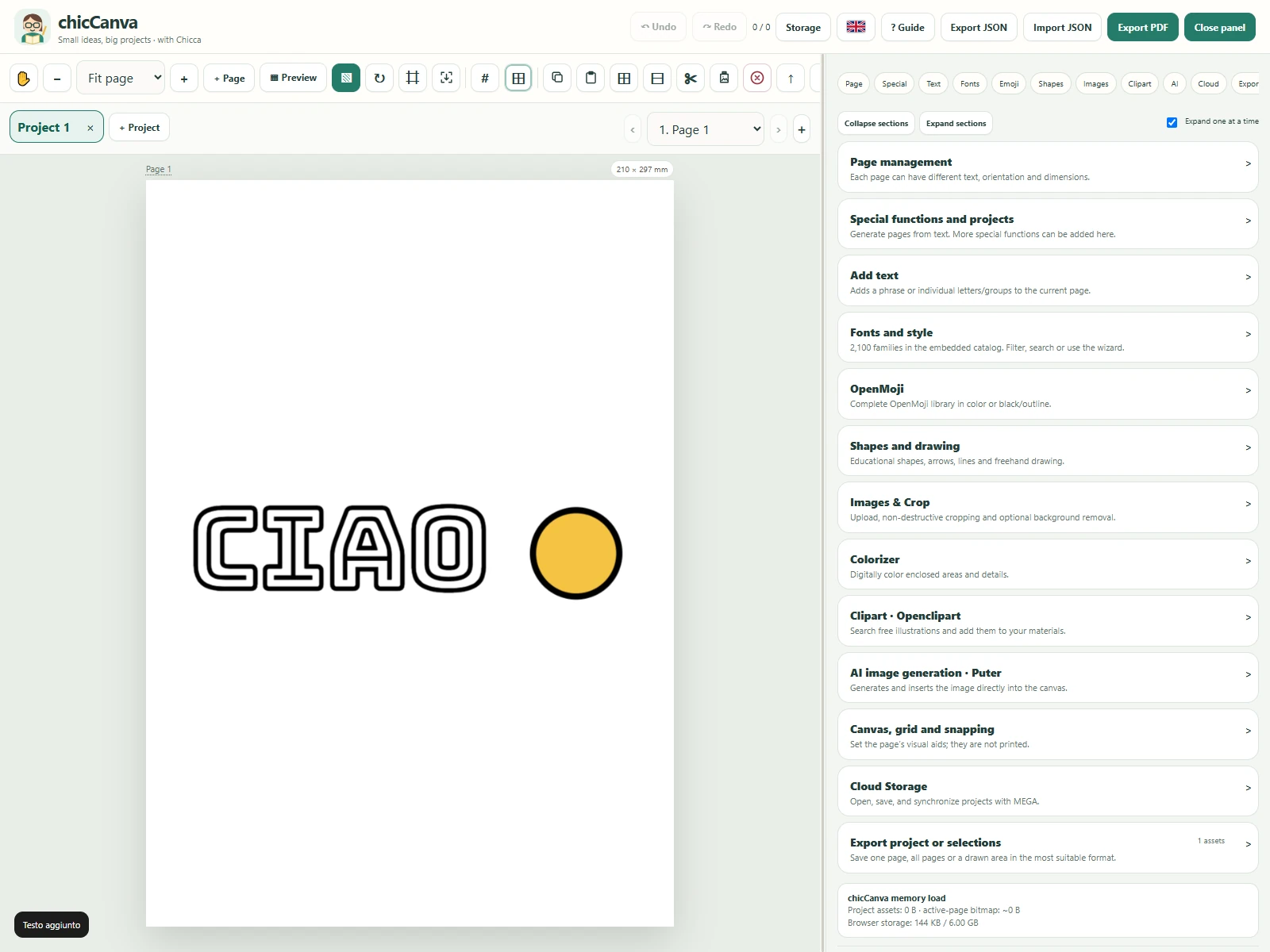 chicCanva main interface with canvas, tools and editing panels