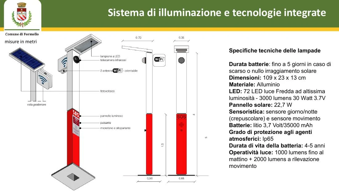 Rendering dell'illuminazione e dei servizi tecnologici lungo la pista ciclabile