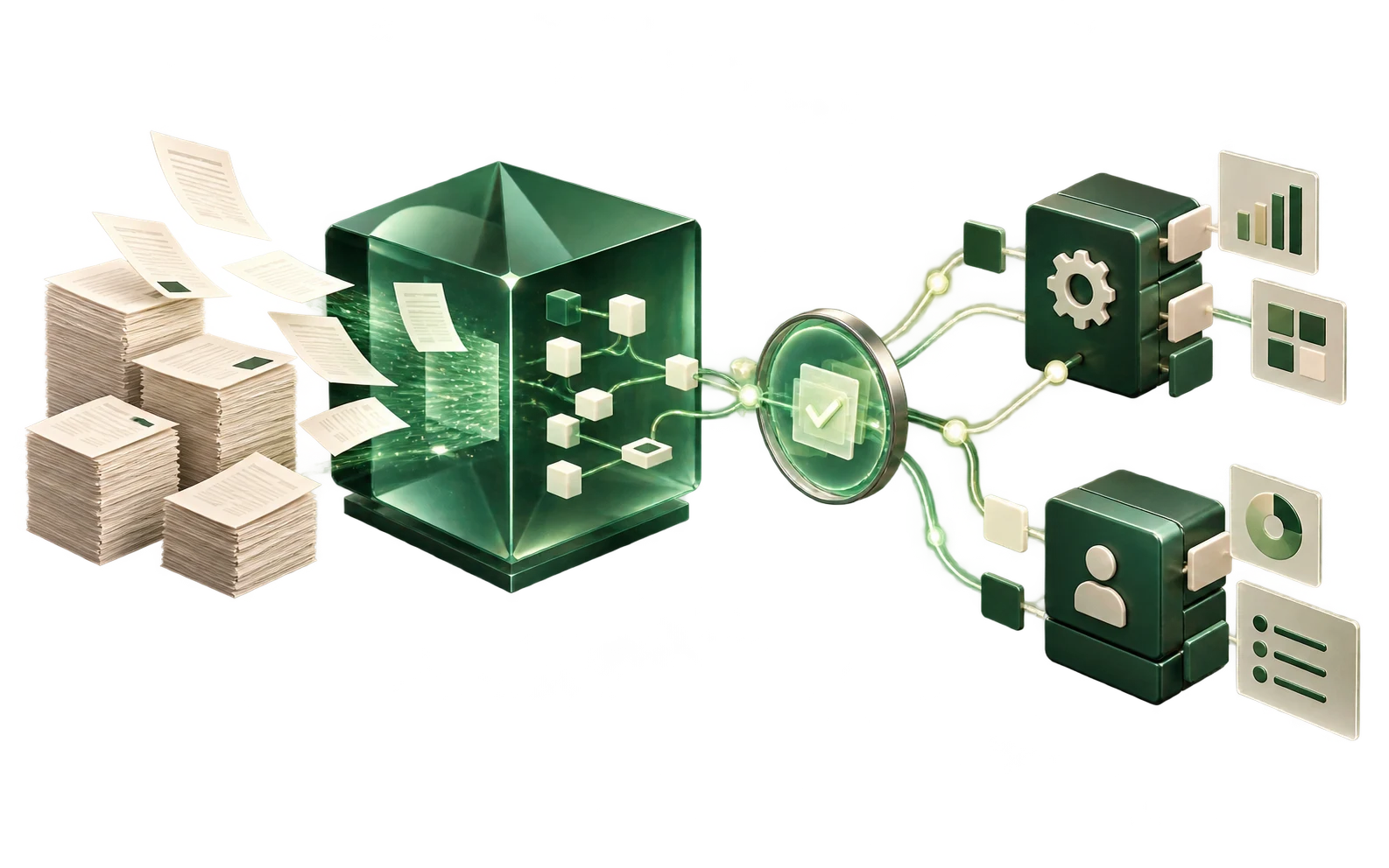 Documenti trasformati in dati strutturati e flussi ERP e CRM con validazione umana