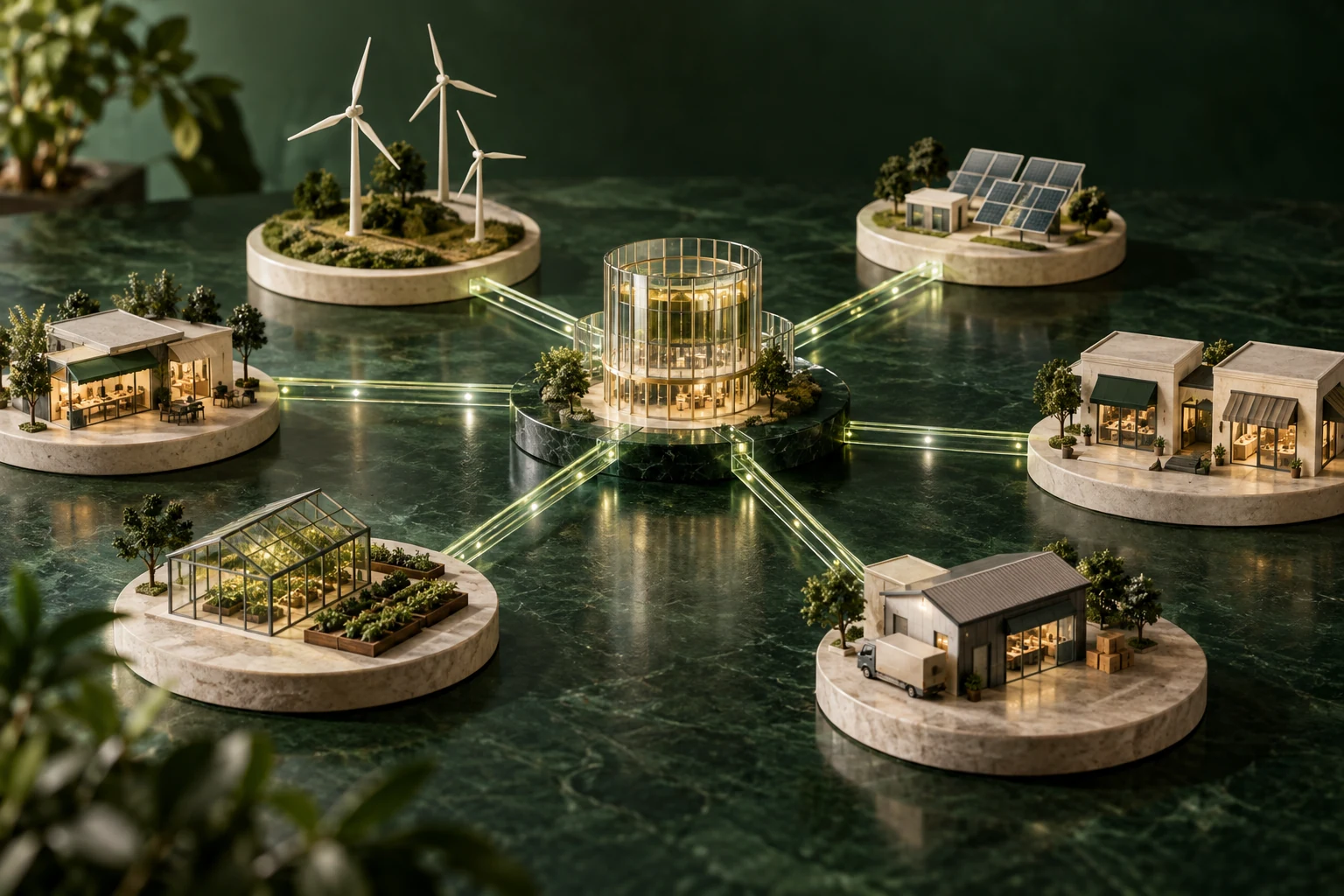 Ecosistema di imprese ed energia connesso da infrastrutture finanziarie digitali